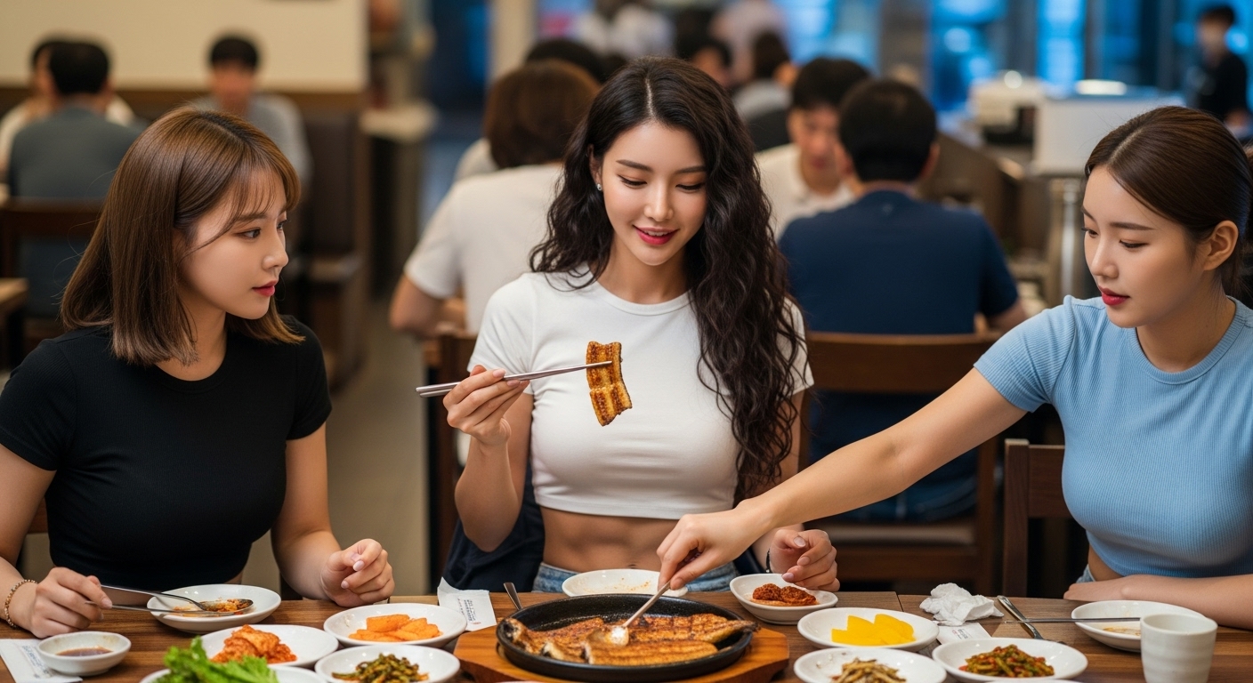 장어구이를 먹는 여자들