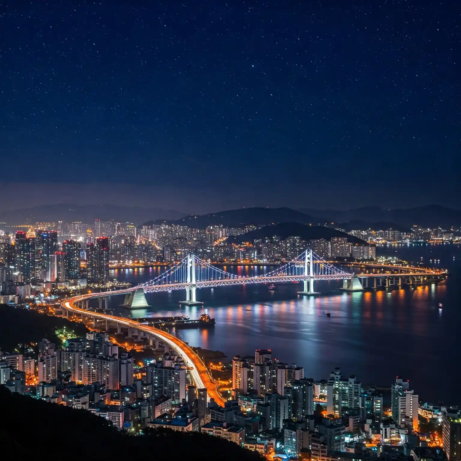부산 광안대교와 화려한 야경을 담은 전경
