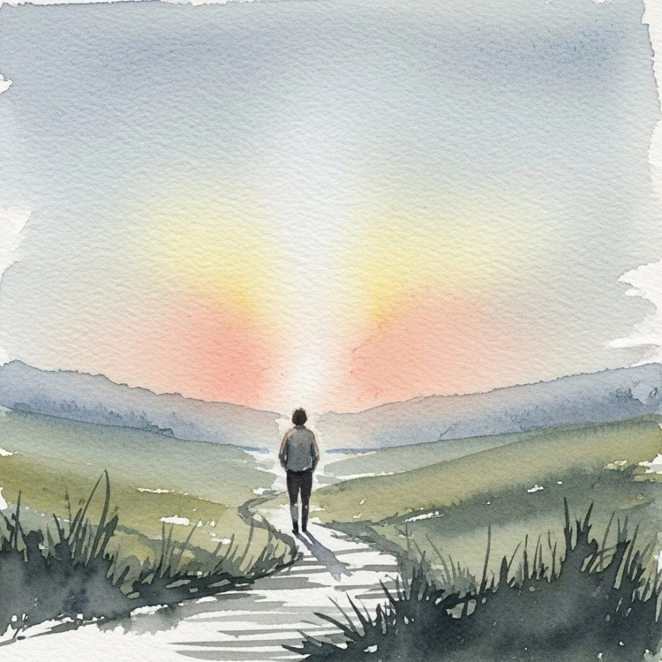 희미한 빛을 향해 걷는 사람.