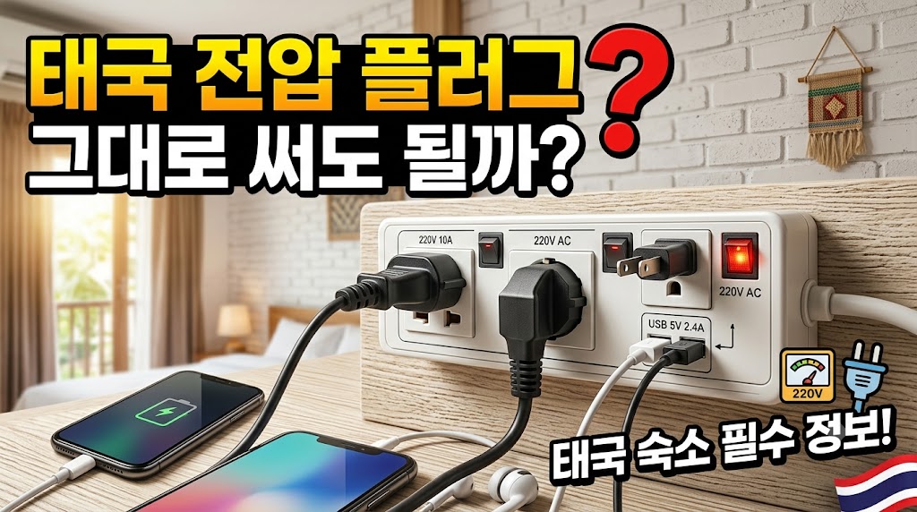 태국 호텔 벽면에 설치된 멀티 콘센트 구멍 모양
