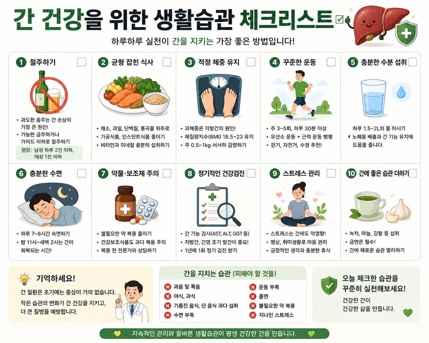 간 건강을 위한 생활습관 체크리스트 이미지
