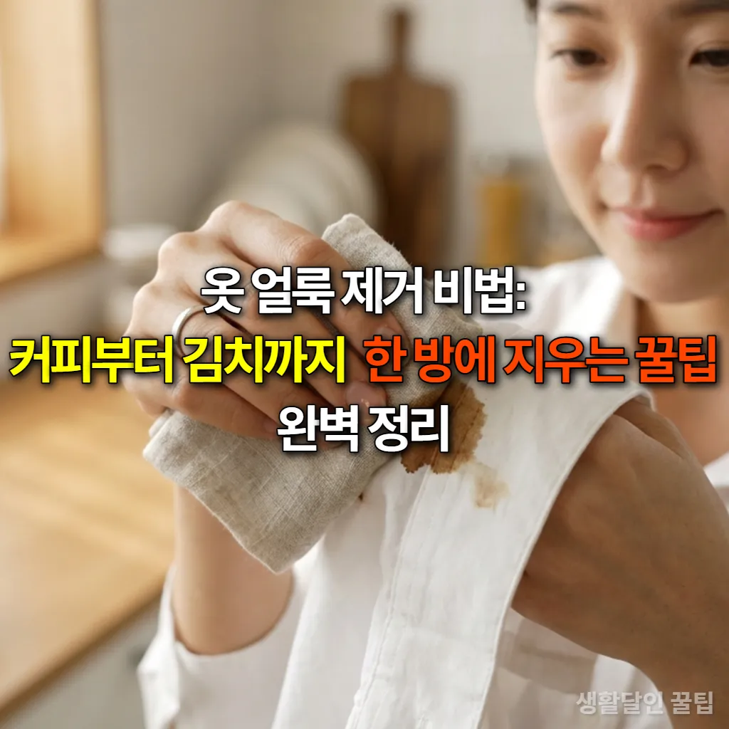 커피 얼룩을 제거하는 한국 여성의 손