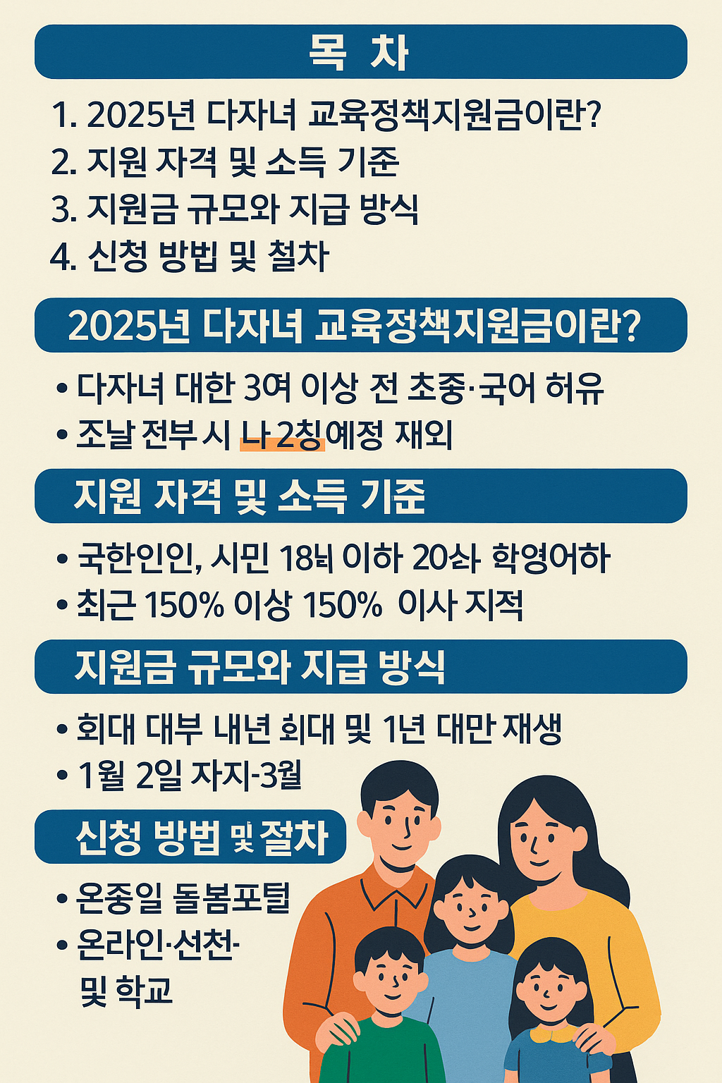 2025년 다자녀 교육정책지원금 신청방법과 자격