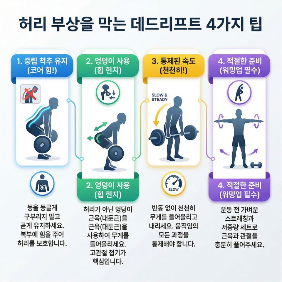 데드리프트, 바닥에 있는 중량을 들어 올리는 힙 힌지(고관절 접힘) 동작을 기반으로 합니다.