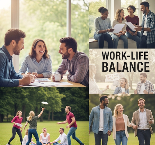 워라밸(Work-Life Balance)을 시각화한 다양한 사람들의 모습을 담은 이미지