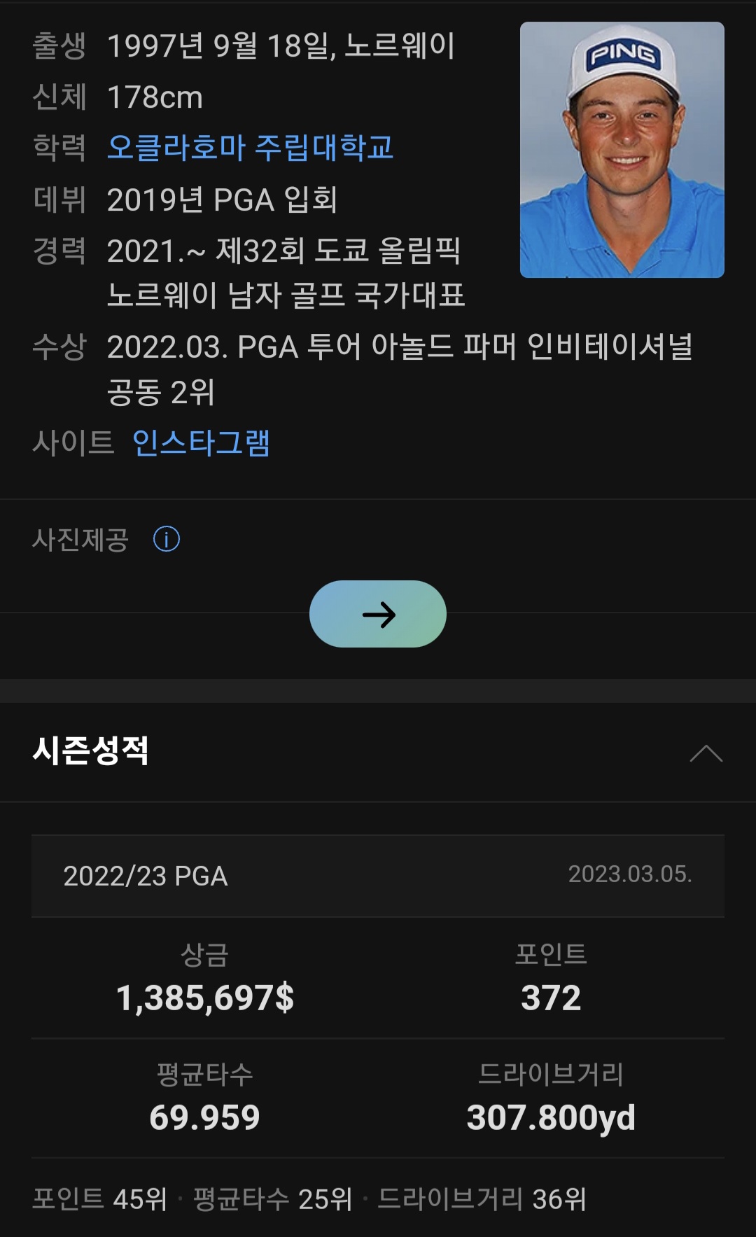 Viktor Hovland(빅토르 호블란) / Daum 인물검색