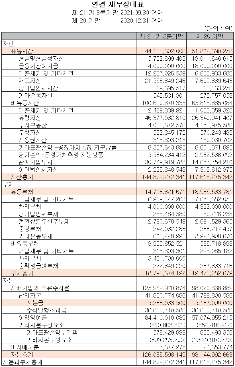 엑시콘 - 재무상태표
