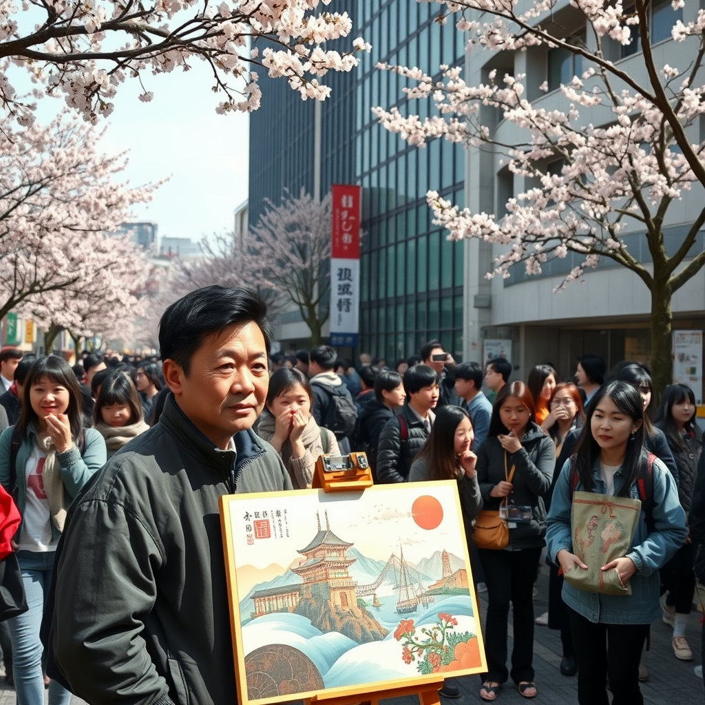 일본 대학가에서 만난 중국 화가 인기