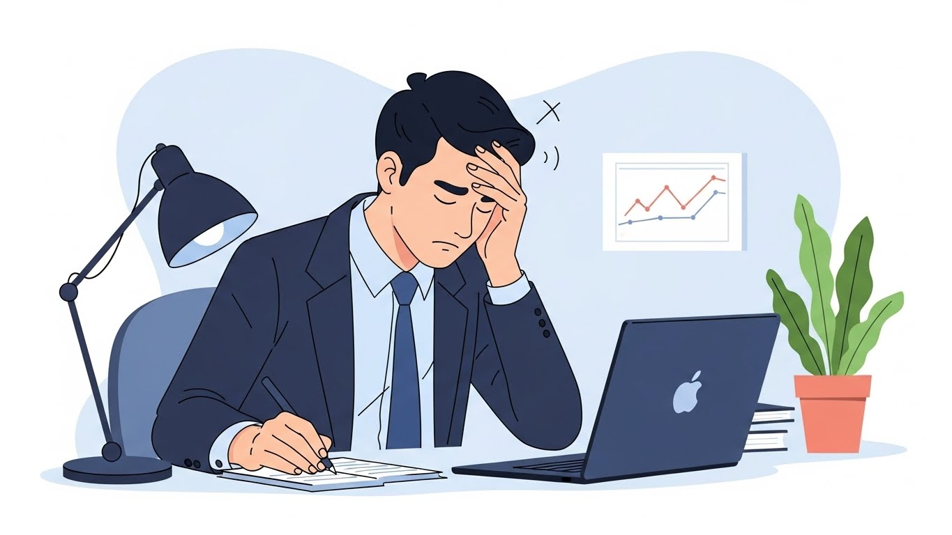 업무중에 스트레스로 괴로워 하는 인간