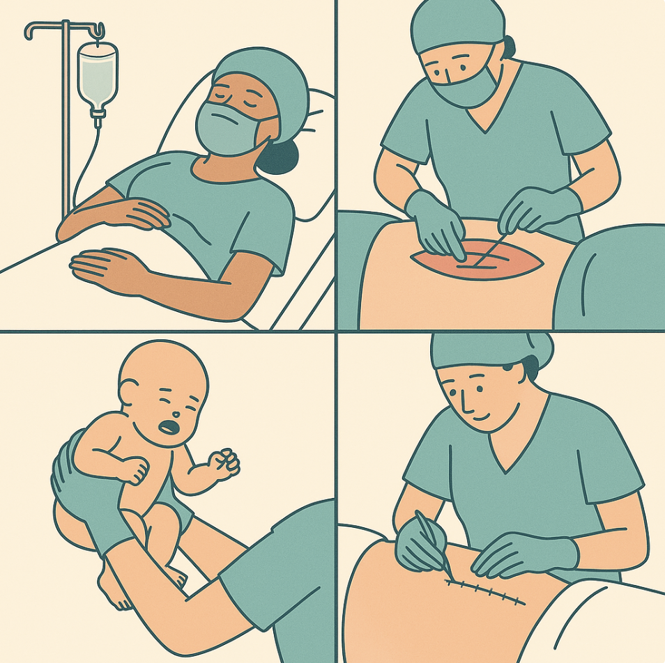 제왕절개 수술 단계별 이미지