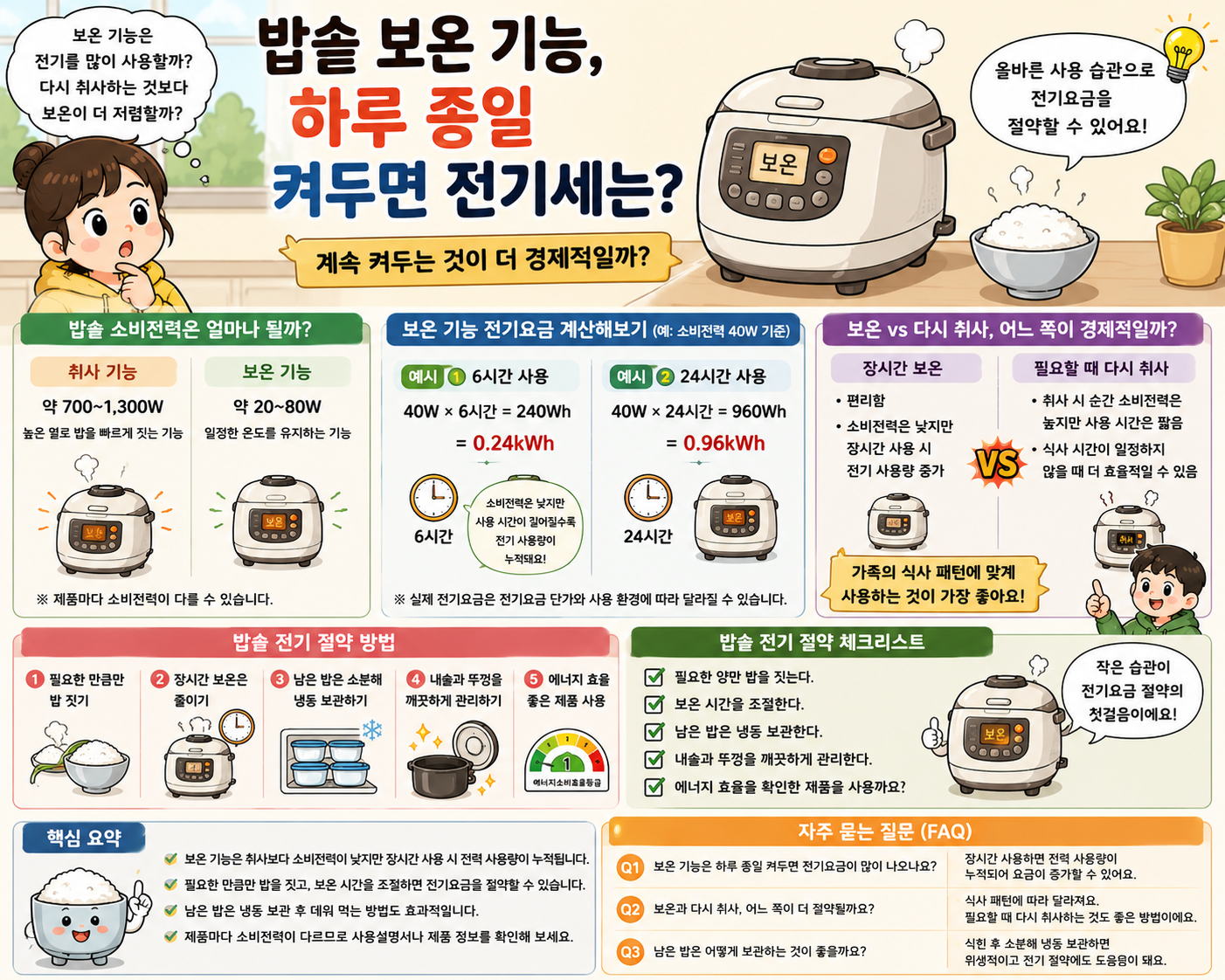 밥솥 보온 기능, 하루 종일 켜두면 전기세는?