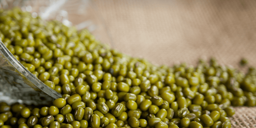 유리 그릇에서 쏟아진 녹두