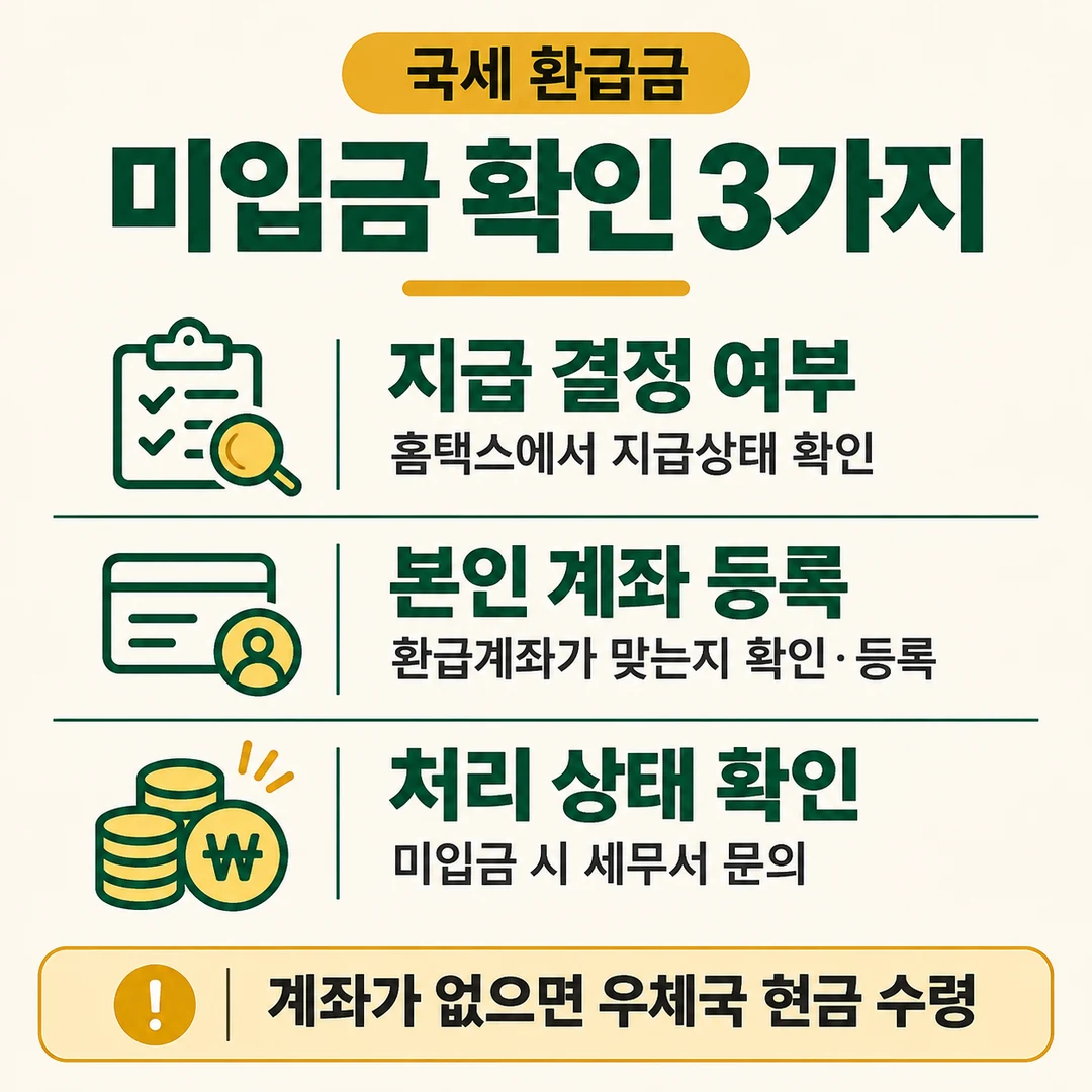 국세환급금 미입금 때 확인할 세 가지, 환급 결정 여부, 본인 계좌, 처리 상태