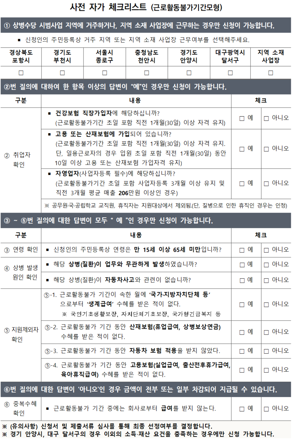 상병수당 체크리스트