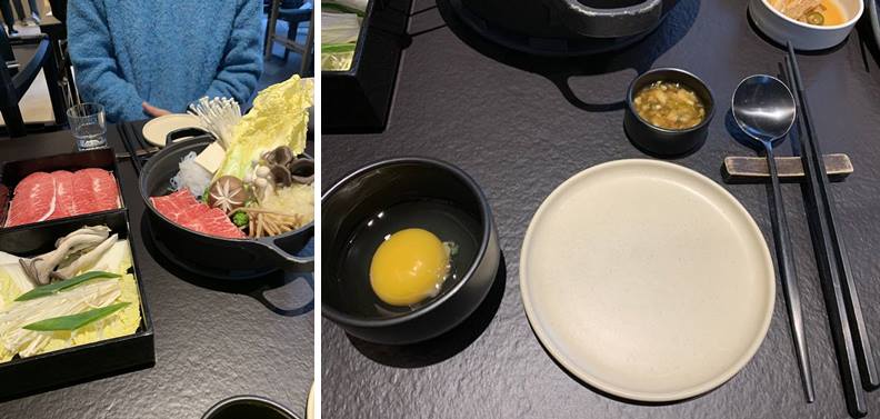 관서식 스키야키의 채소, 육수, 고기, 계란