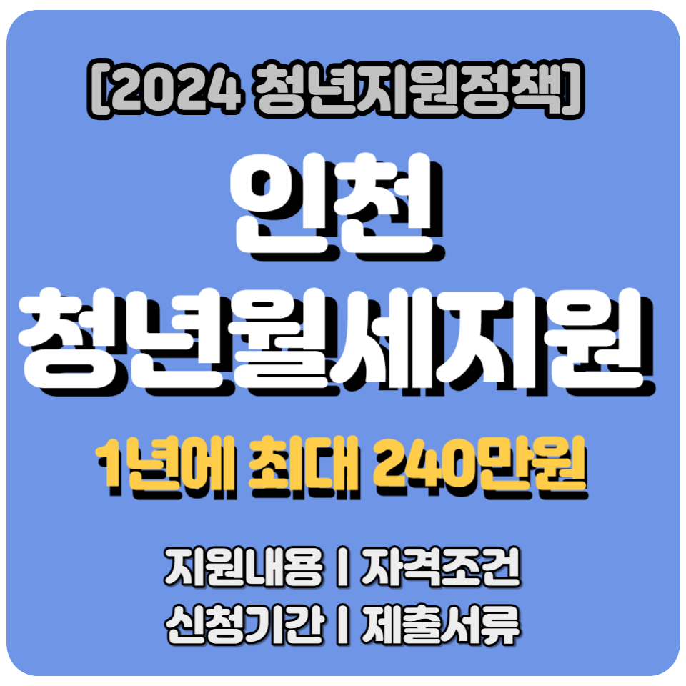 2024 인천 청년월세지원ㅣ1년 최대 240만원까지!ㅣ지원자격 및 신청방법 총 정리