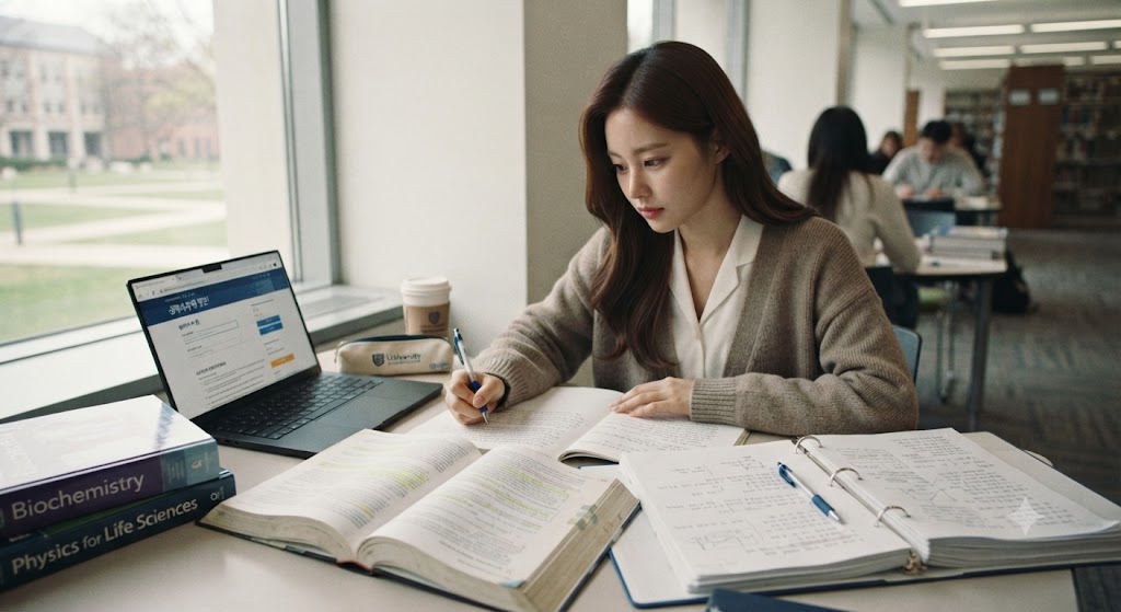 열심히 공부하고 있는 대학생의 모습