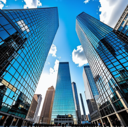 고층 빌딩들을 아래에서 올려다 본 모습