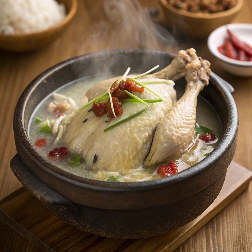 뚝배기에 담겨 있는 삼계탕