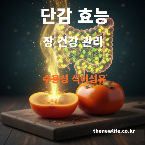 단감의 수용성 식이섬유가 장 건강과 장운동 개선에 도움이 되는 효능을 표현한 인공 이미지