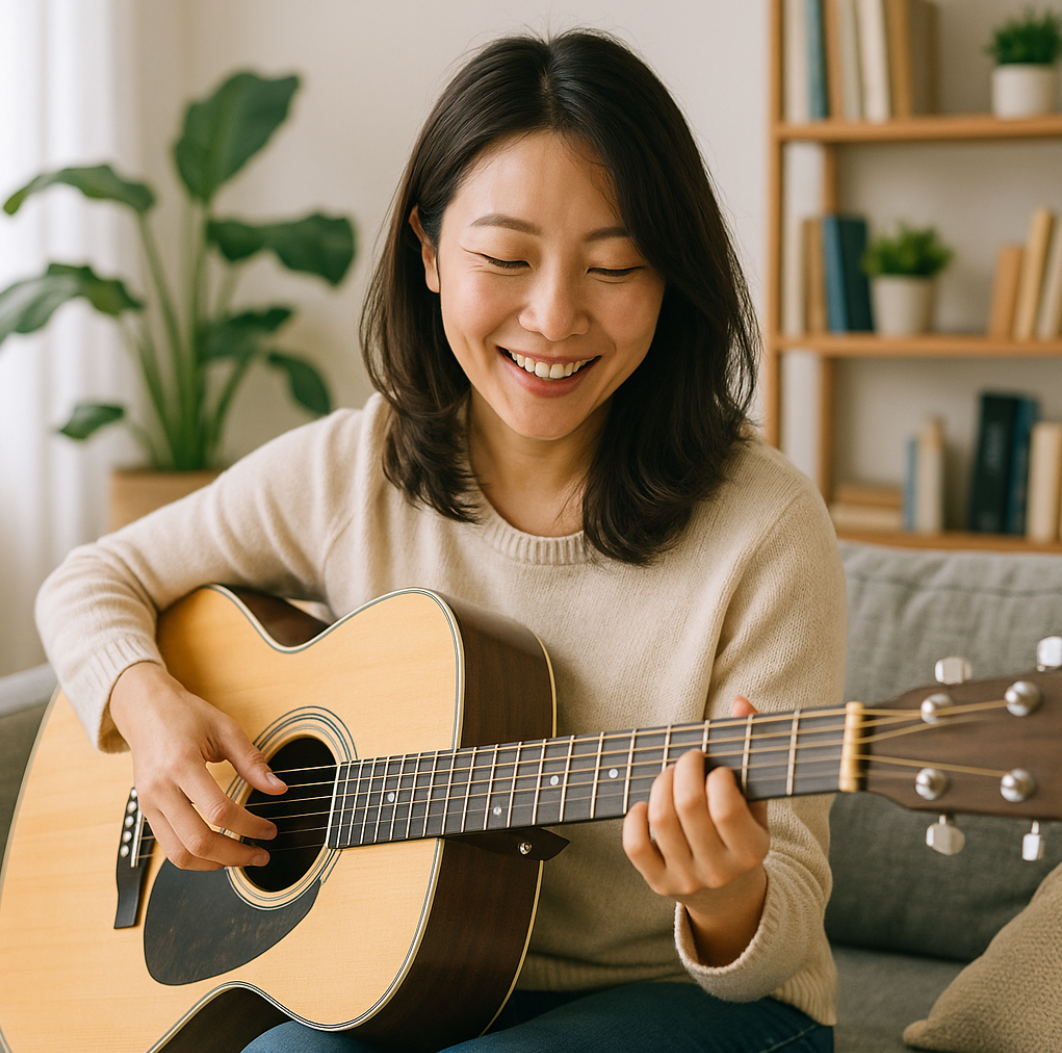 기타를 든 여성 사진