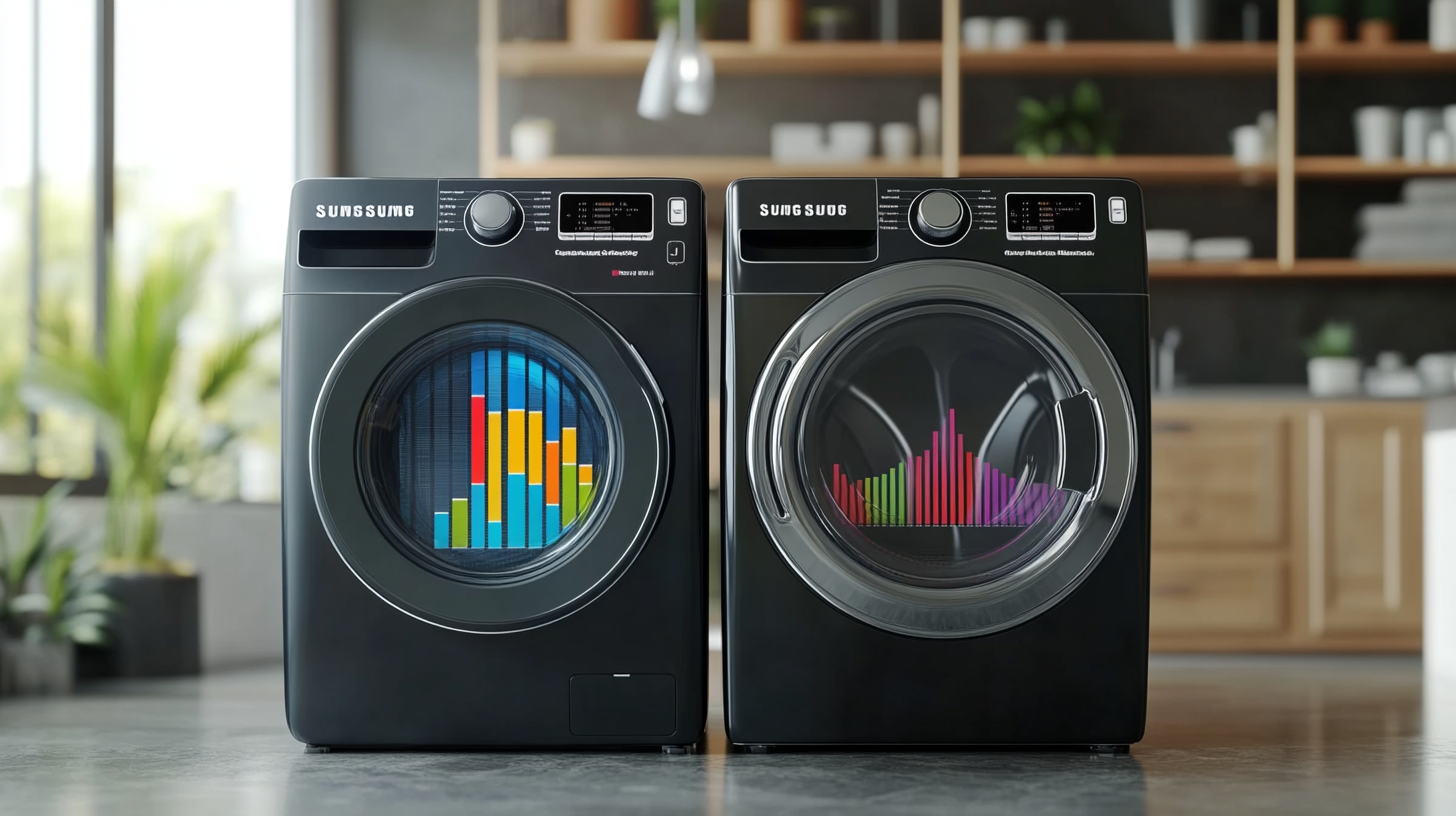 삼성과 LG 세탁기의 에너지 효율 등급을 비교한 차트, 깔끔하고 명확하게 데이터를 시각화한 그래프.