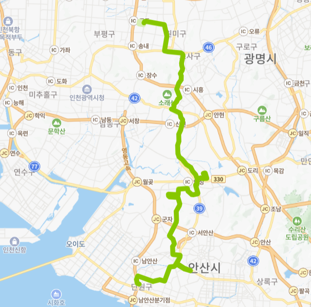 부천-시흥-안산-61번-버스-노선-지도
