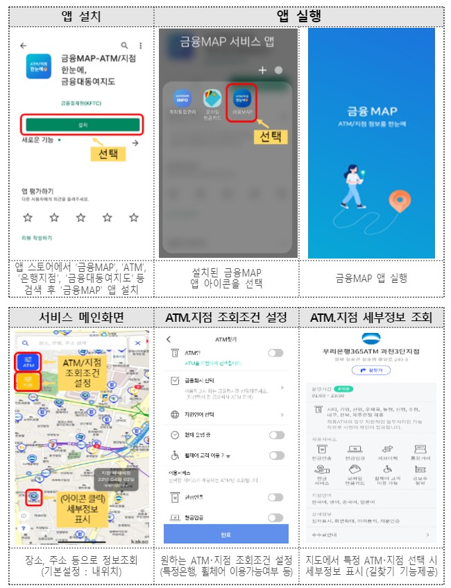 ATM 위치 찾기 금융맵 앱으로