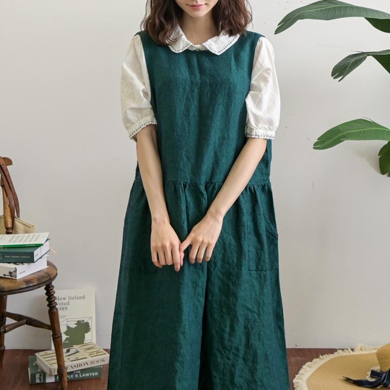내추럴가든 솔트 백리본 린넨 나시원피스