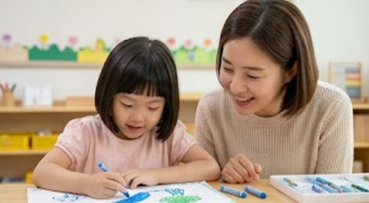 파란 당근을 그리는 아이