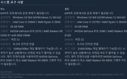 드래곤즈도그마2사양