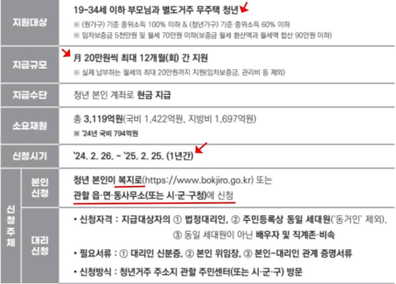 청년월세지원도 요약표 이미지