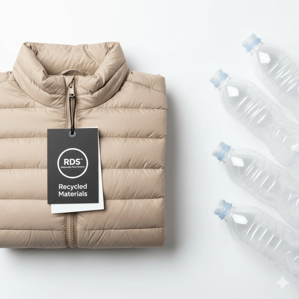 깨끗한 흰색 배경 위에 놓인 베이지색 경량패딩