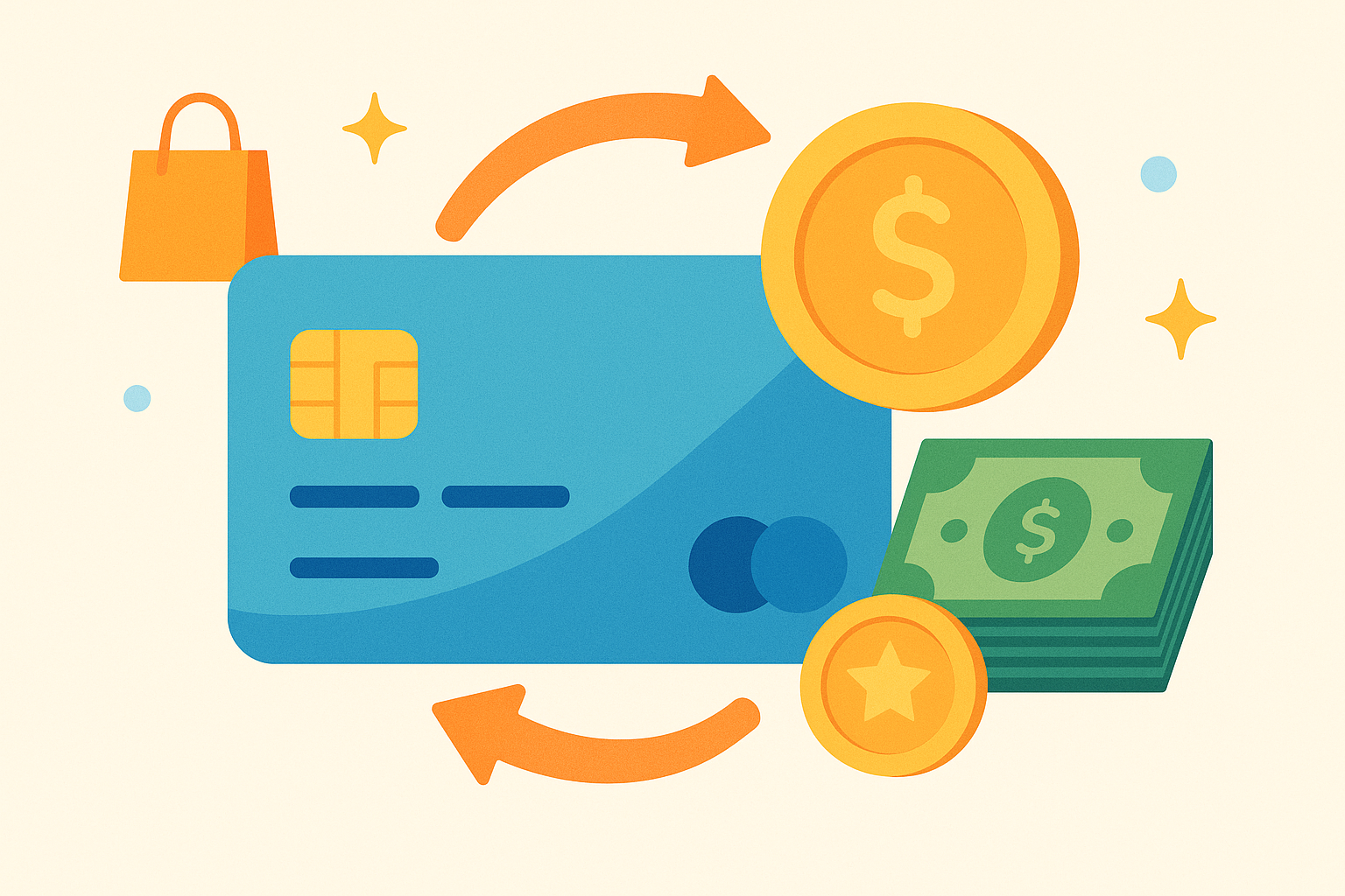 동전과 지폐와 카드의 순환 이미지