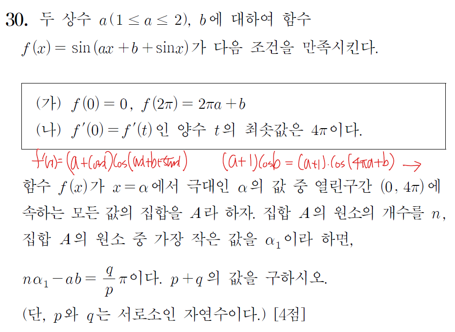 2025학년도 고3 수능 수학 미적분 30번 해설1
