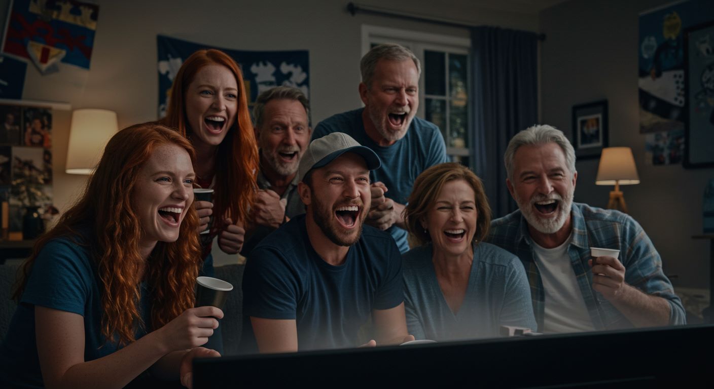 TV 시청하는 가족의 사진