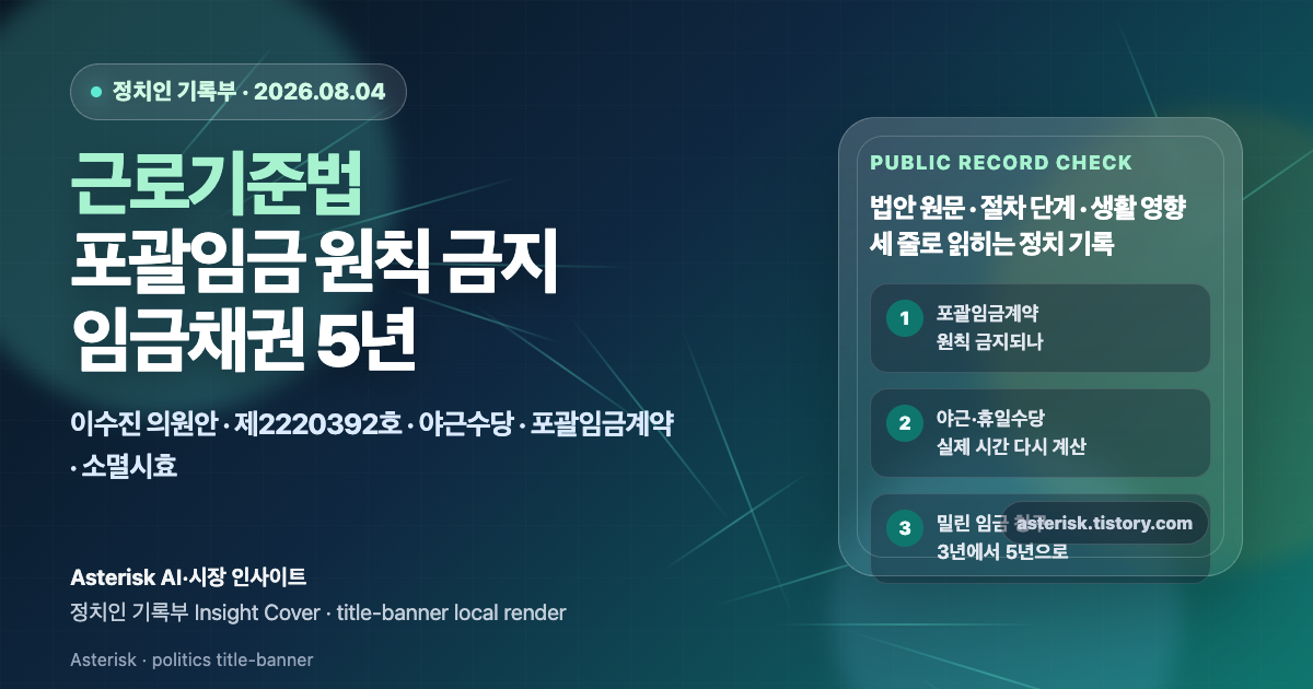 근로기준법 개정안이 포괄임금계약과 임금채권 소멸시효를 어떻게 바꾸려는지 설명하는 타이틀 배너 이미지