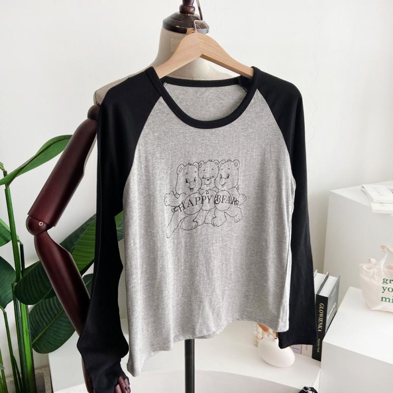 메이룸 베어나그랑티 곰돌이 캐릭터 레터링 나그랑 배색 크롭티셔츠