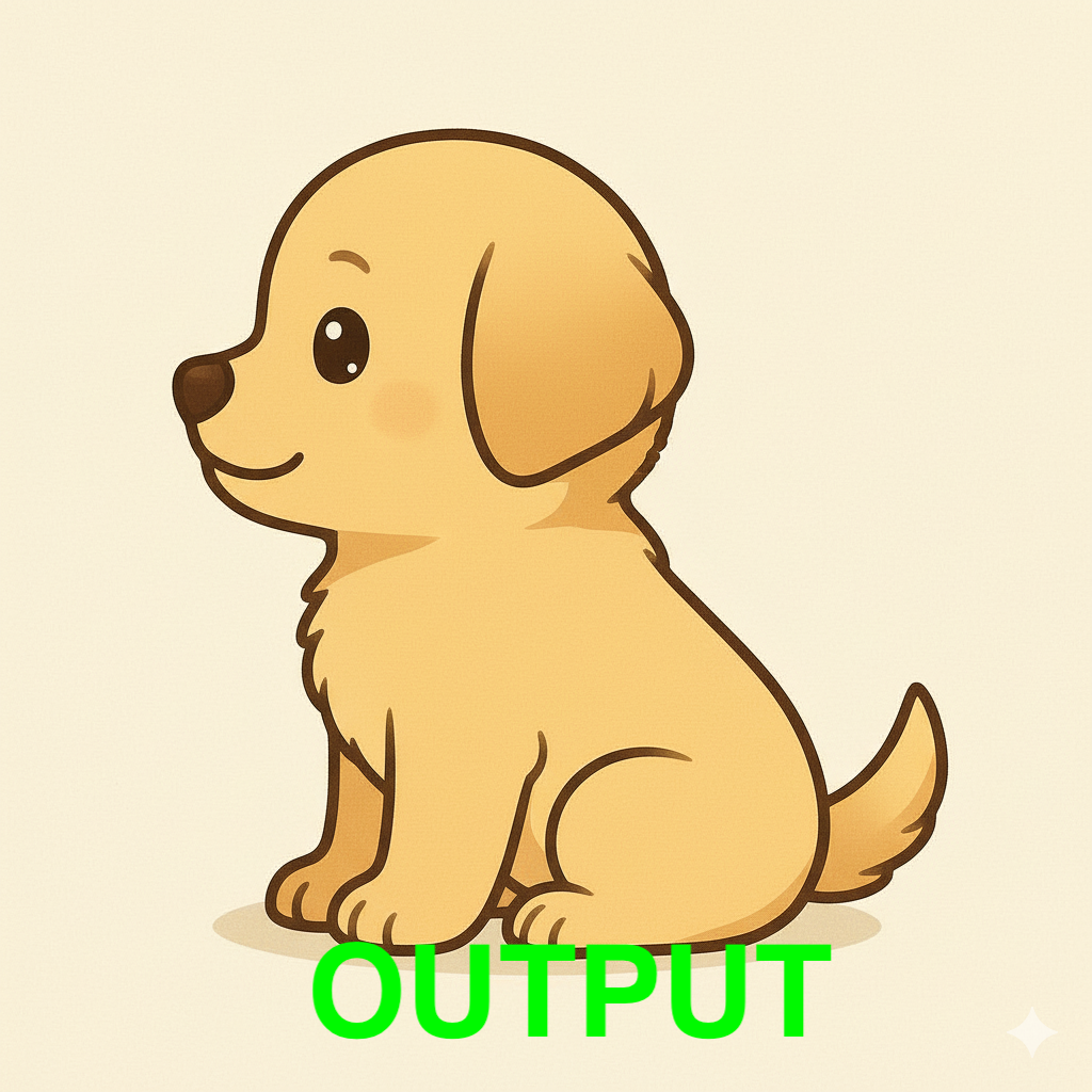 캐릭터 일관성 유지 예시 - 아기 리트리버 캐릭커쳐를 옆모습으로 변형한 이미지