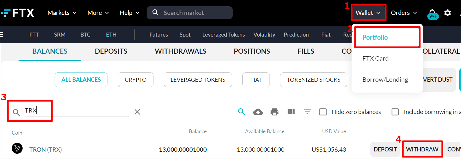 FTX 트론 출금하는 과정
