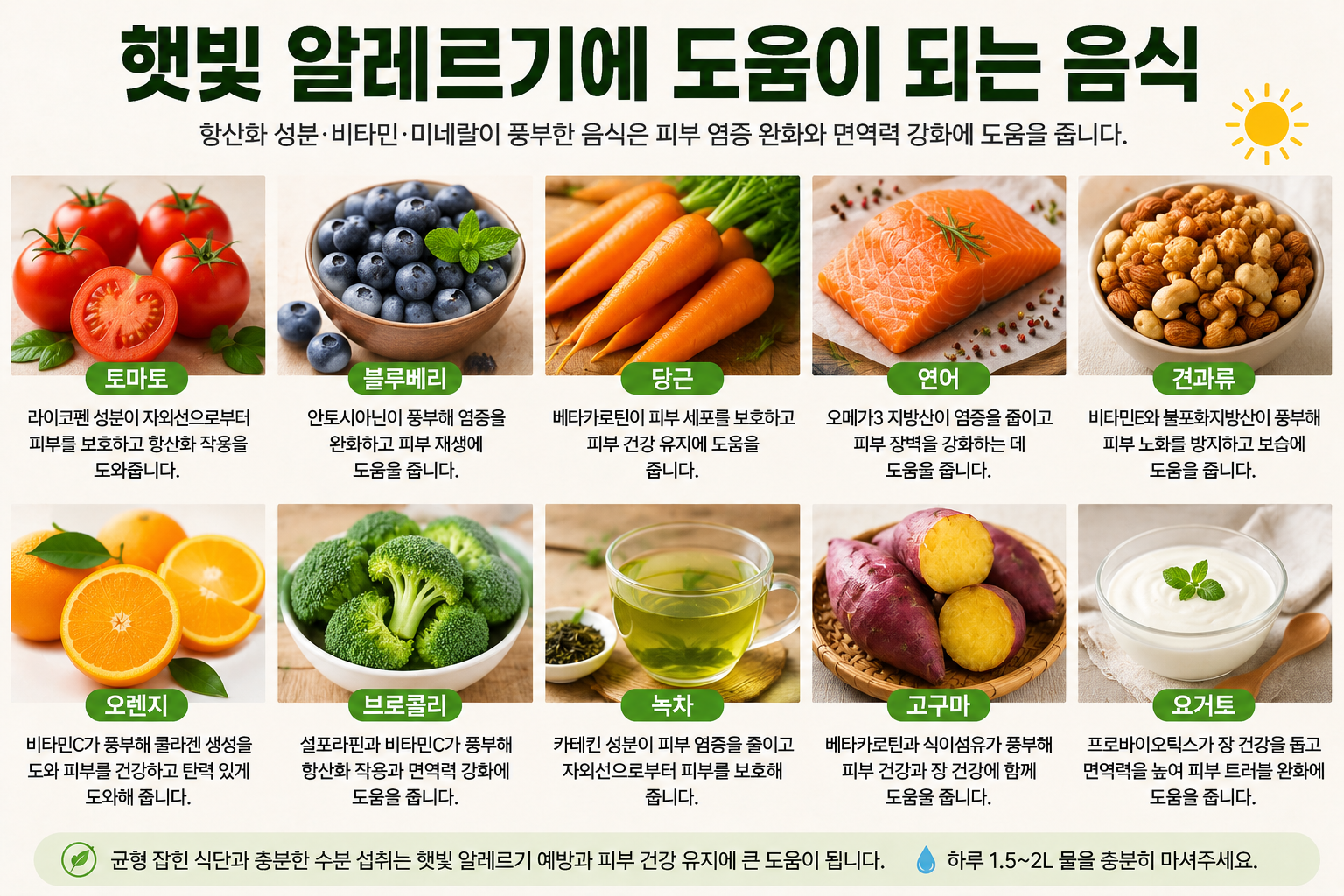 햇빛 알레르기 도움이 되는 음식
