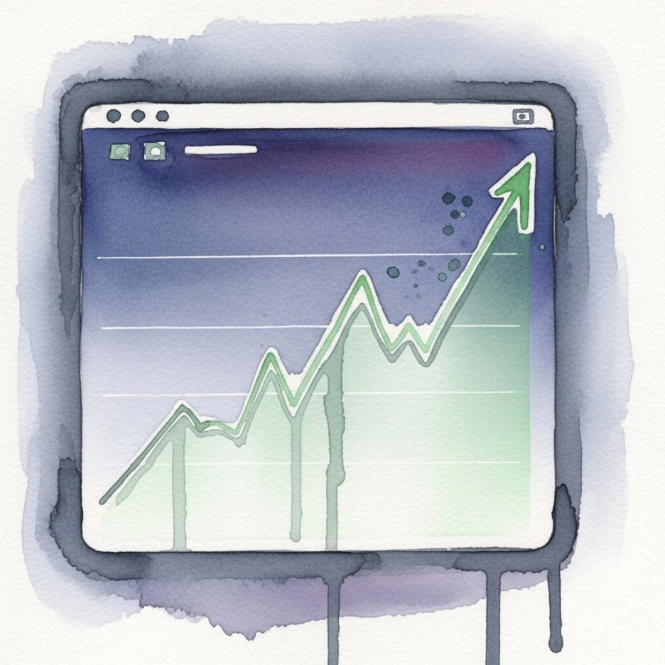 부드러운 색감의 상승 곡선이 그려진 화면