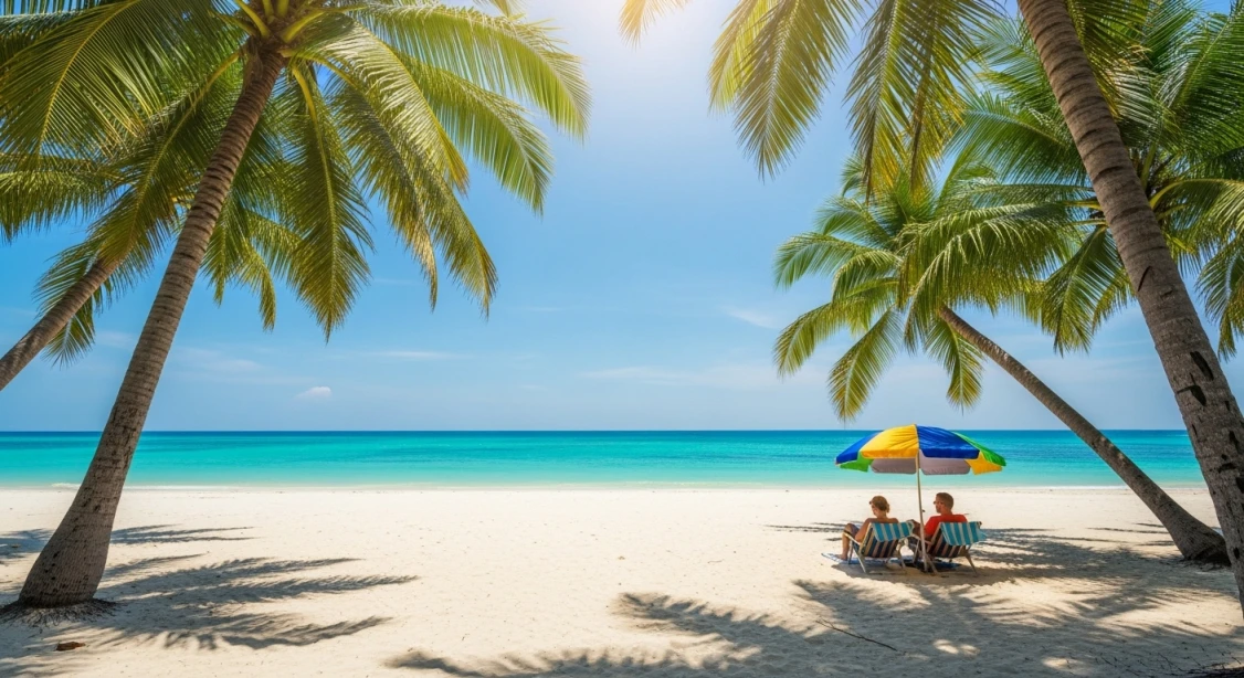 2025년 겨울 동남아시아의 따뜻한 해변에서 휴식을 취하는 사람들의 모습