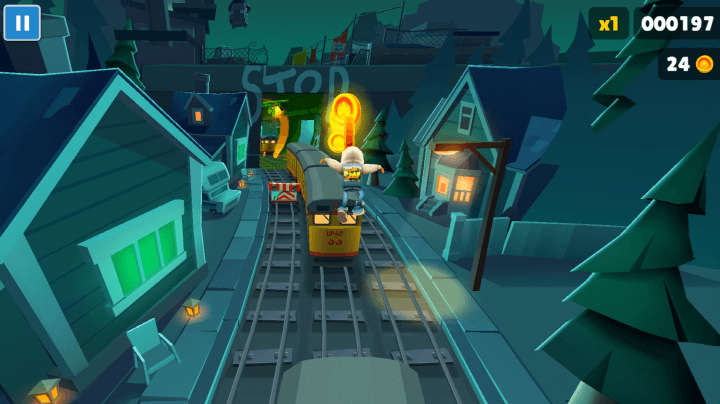 열차-위에서-점프하며-코인을-수집하는-화면