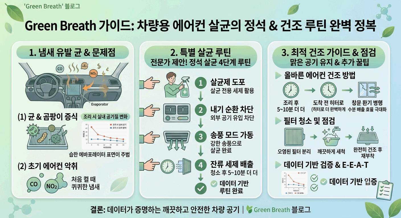 [환경 안전] 차량용 에어컨 살균의 정석 냄새 유발 균을 뿌리 뽑는 공조 시스템 건조 루틴