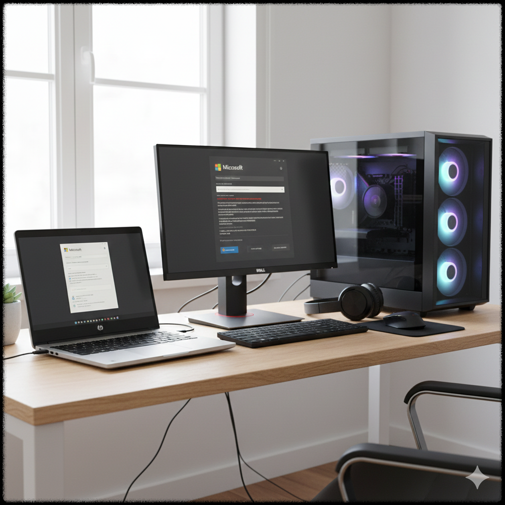 브라우저 또는 기기를 변경해 Microsoft 계정 로그인 시도하는 모습