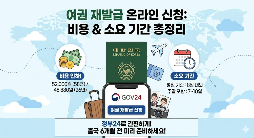 여권 유효기간 만료 전 재발급 온라인 신청 비용과 소요 기간 알아보기