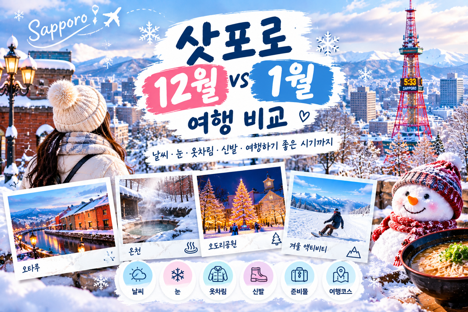 삿포로 12월 vs 1월 여행|날씨·눈·옷차림·여행하기 좋은 시기 비교