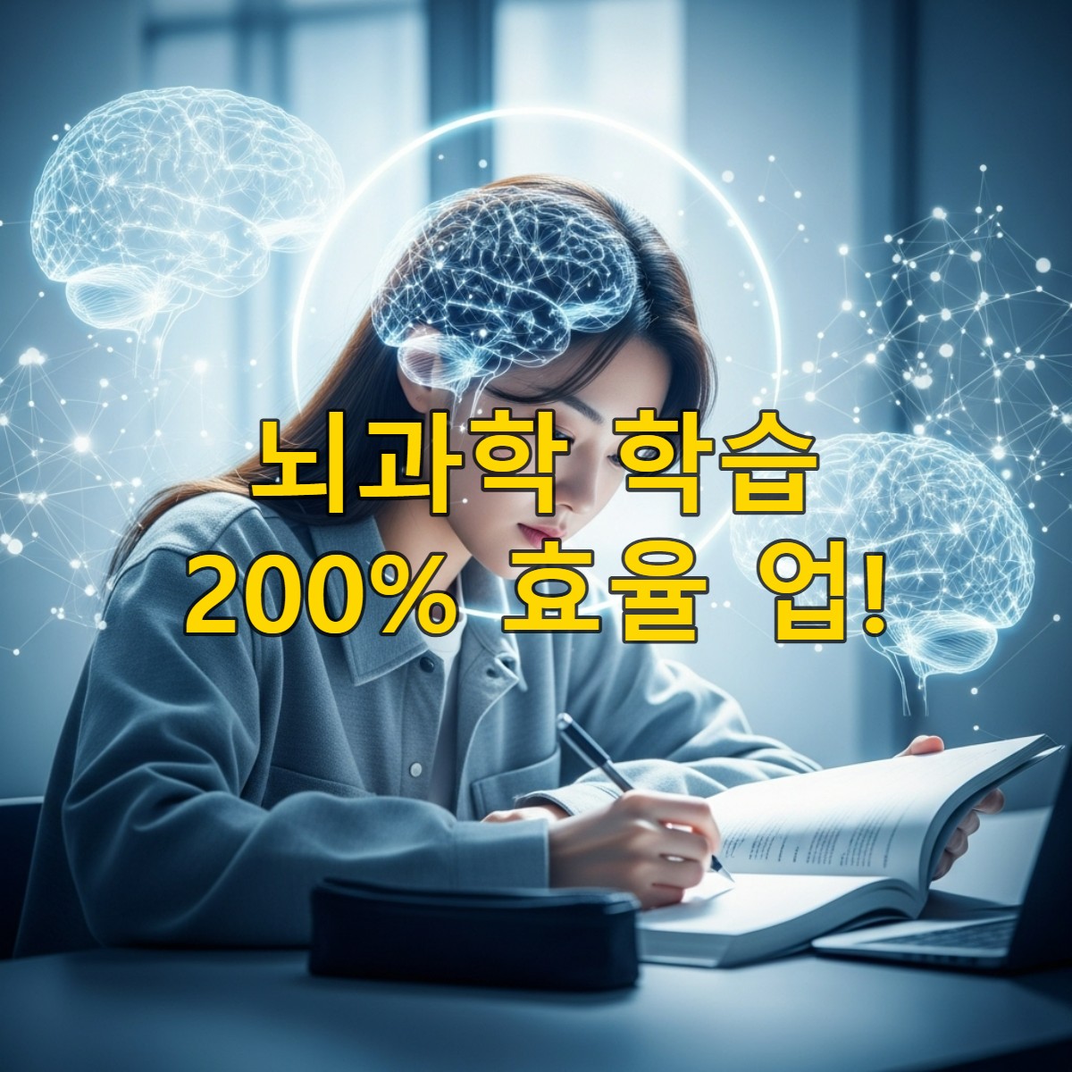 2025년 최신 뇌과학 기술을 활용하여 학습 효율을 극대화하는 방법을 보여주는 한국인 학생의 모습