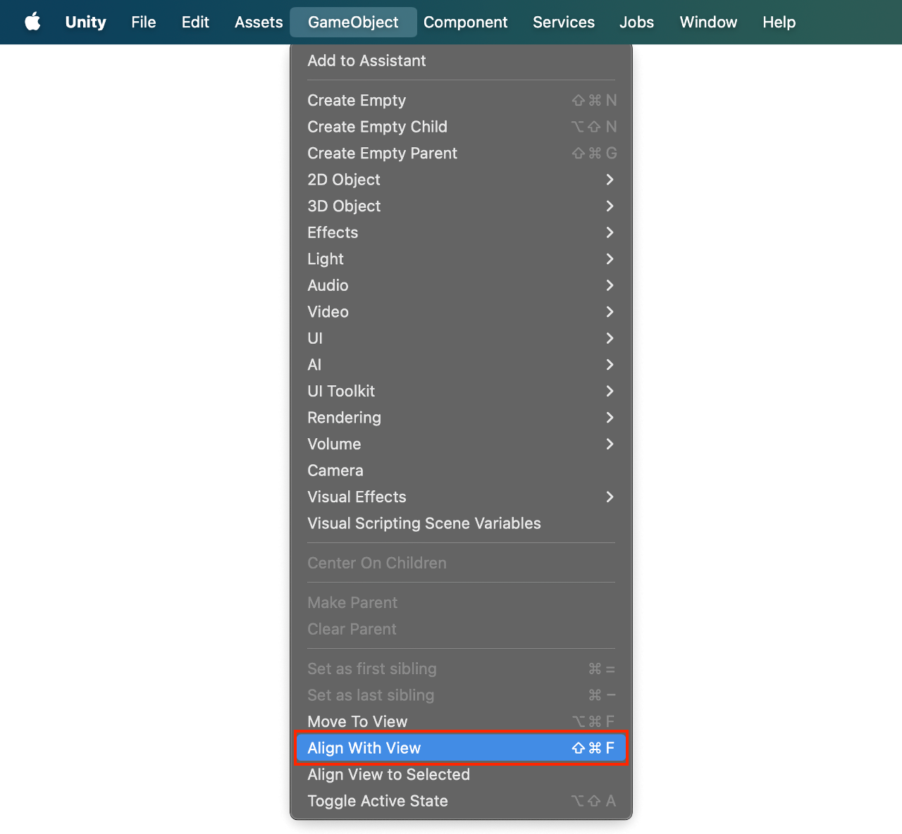Align with View 메뉴 선택